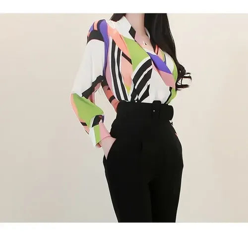 Entero Blusa Pantalón Negro Fiesta Con Cinturón Hq 29 Negro S