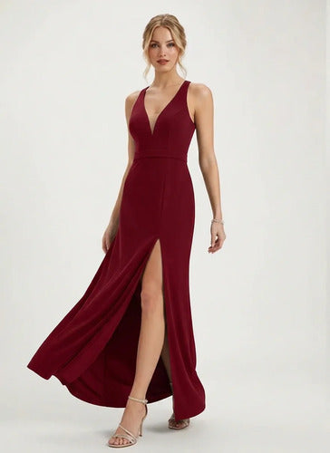 Vestido largo de gala escote V