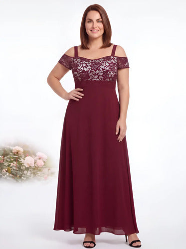 Vestido largo burdeo escote corazón corte princesa