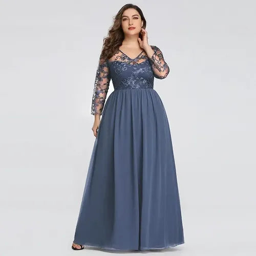 Vestido De Fiesta Largo Con Mangas Ep 139 Azul Acero 14