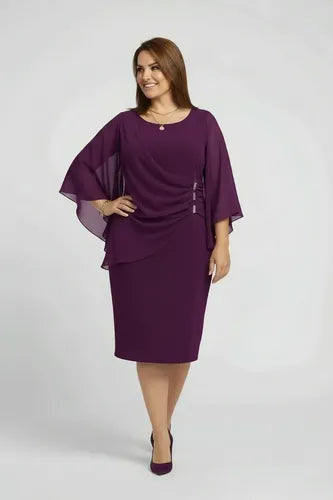 Vestido midi manga capa talla grande