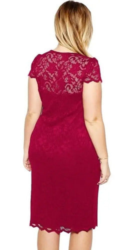 Vestido Rojo De Encajes Modelo Ve 49 Rojo Xl