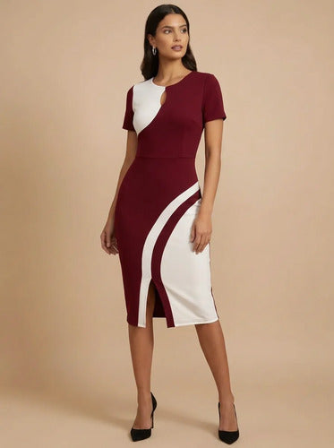 Vestido midi bodycon blanco y negro cuello redondo