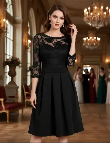 Vestido Fiesta Gala Boda Negro Manga 3/4 Va 329 Negro L