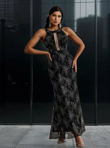 Vestido Lentejuelas Halter Fiesta Graduación Vl 62