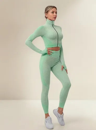 Conjunto 3 Piezas Traje De Yoga Sin Costura Ropa Deportiva