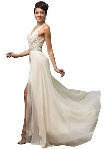 Vestido de novia princesa halter en tono crema