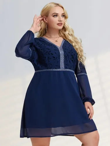 Vestido Fiesta Talla Grande Gasa Bordado Manga Vg 148