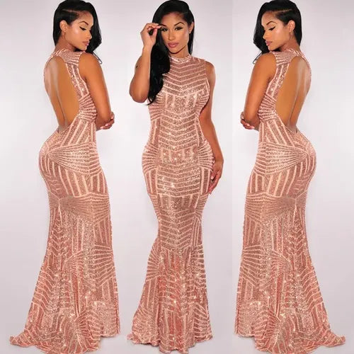 Vestido largo lentejuelas dorado corte sirena