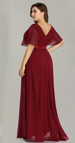 Vestido Fiesta Largo Burdeo Azul Talla Grande 18 20 22 Ep 16