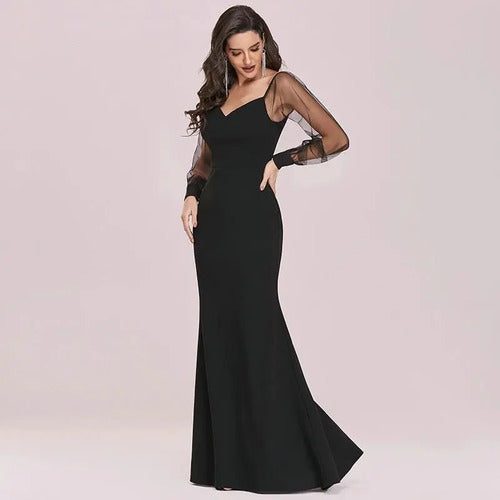 Vestido Largo Sirena Mujer Fiesta Manga Larga Ep 187