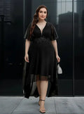 Vestido Fiesta Manga Talla Grande Vg 104 Negro 3xl