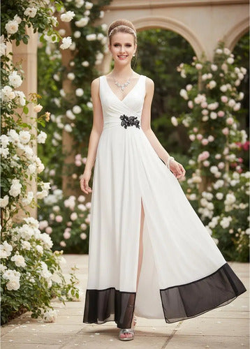Vestido largo blanco corte imperio escote V