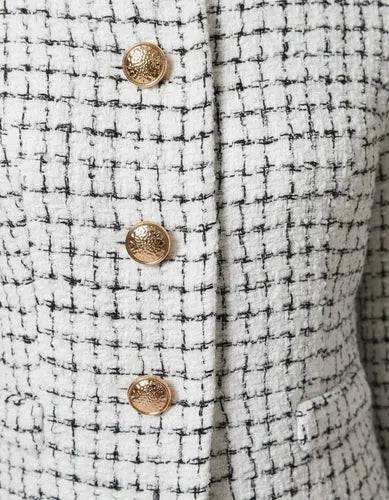 Blazer  Abrigo  Chaqueta Mujer Tweed Bolsillos Forrado Bb 45 Blanco S