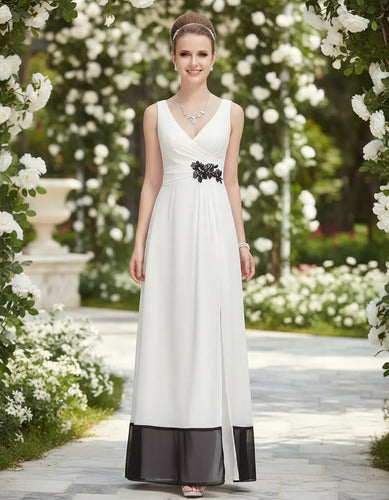 Vestido Fiesta Largo Gasa Graduación Matrimonio Ep 06 Blanco 4