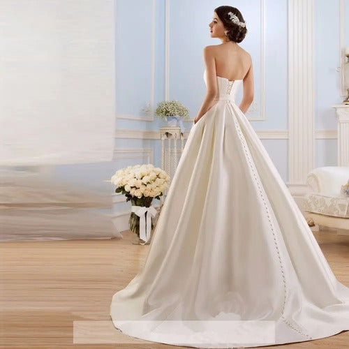 Vestido De Novia Corte A Strapless Con Bolsillos Nz 01