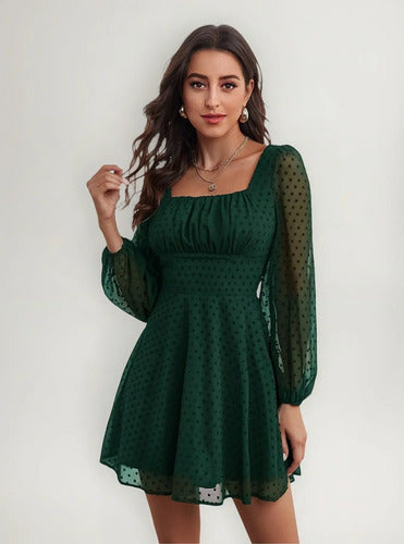 Vestido Escote Cuadrado Entallado Acampanado Va 479