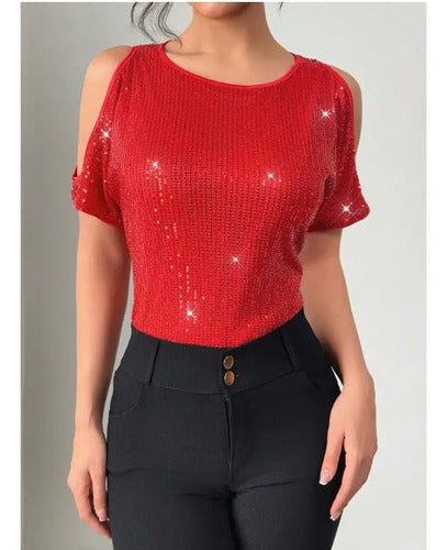 Polera Remera Blusa Mujer Fiesta Lentejuelas Bb 49