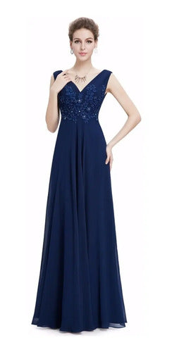 Vestido Fiesta Largo Azul Gasa Ep 76 Azul 6