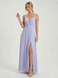 Vestido largo violeta con abertura evasé