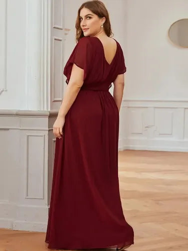 Vestido Fiesta Largo Gasa Talla Grande Manga  Ep 189