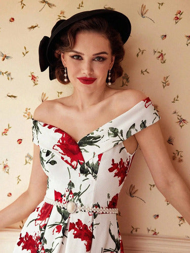 Vestido Vintage Pin Up, Swing Y Años 50, Rockabilly Va 147 Blanco S