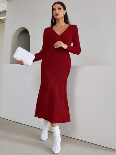 Vestido De Punto Cuello Cruzado Jersey Canalé Vt 01