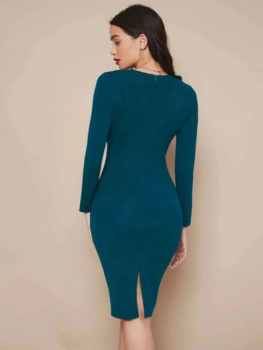 Vestido Cuello Cruzado Manga Angosta Va 500