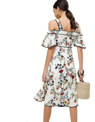 Vestido Floral Boho Hombros  Va 365 Blanco Xs