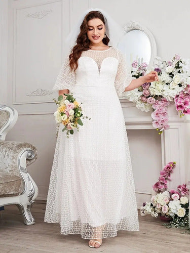 Vestido Novia Boda Manga Farol Talla Grande Curvy Ns 14