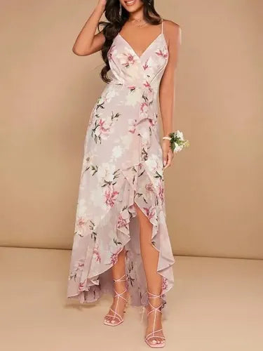 Vestido Forrado Estampado Dama De Honor Cruzado Vd 120 Rosa S