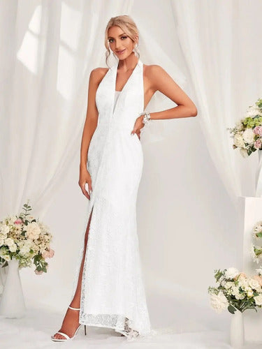 Vestido De Novia Encaje Escote Halter Delpilar Ns 06