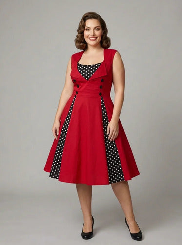 Vestido corto bordó y negro pin up años 50 evasé