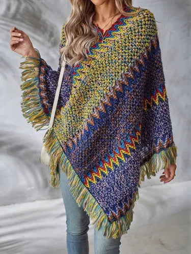 Poncho Tejido Chal De Punto Tapado Mujer