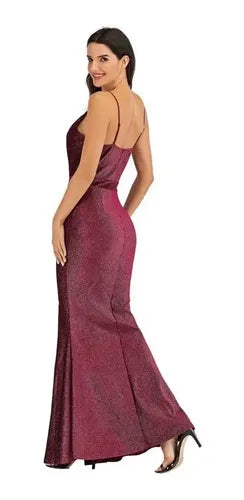 Vestidos Fiesta Largo Bodycon Sin Espalda Brillo Tajo Va 408