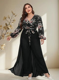 Entero Palazzo Jumpsuit Talla Grande Estampado Falda Vg 89