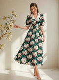 Vestido Largo Estampado Romántico Va 573 Verde Xl