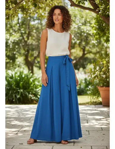 Pantalón Delpilar Mujer Pierna Ancha Cintura Alta Pt 06