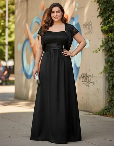 Vestido largo negro con bolero talla grande de fiesta
