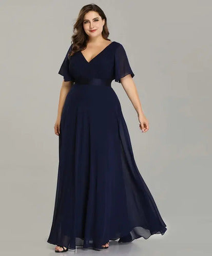 Vestido Fiesta Largo Burdeo Azul Talla Grande 18 20 22 Ep 16