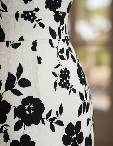 Vestido Blanco Con Flores Negros Gk 14 Blanco 6