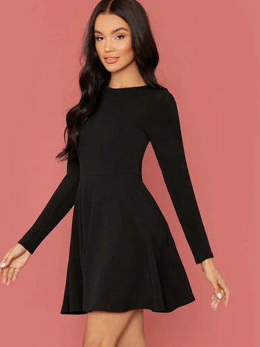 Vestido Coctel Corte Campana Manga Larga Va 524 Negro M