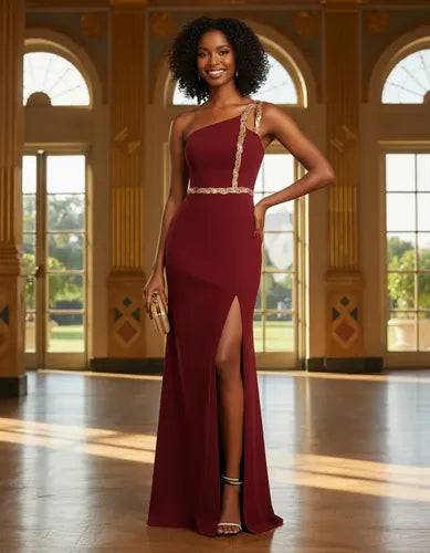 Vestido Fiesta Largo Ep 244 Burdeo-plateado M