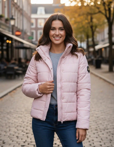 Parka Mujer Rosada Cuello Alto Rosa M