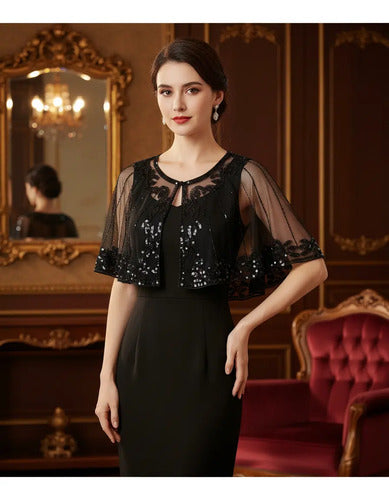 Bolero Fiesta Chal  Lentejuelas Capa De Fiesta Accesorio P13 Negro Única