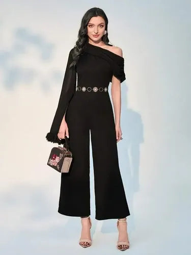 Entero Jumpsuit Mono Negro Fiesta Un Hombro El 82 Negro S