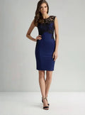 Vestido Azul Encaje Negro Formal Ajustado Va 552 Azul L