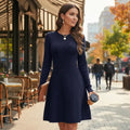 Vestido De Punto Cuello Redondo Jersey  Vt 02 Azul S