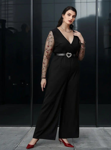 Entero Jumpsuit Talla Grande Sin Cinturón Vg 119 Negro 3xl