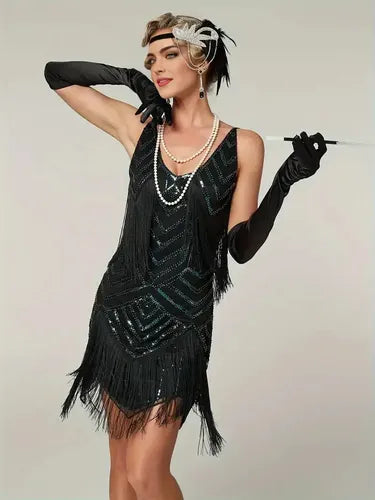 Vestido De Baile Retro Gatsby, Años 20 Charleston  Va 635 Negro M